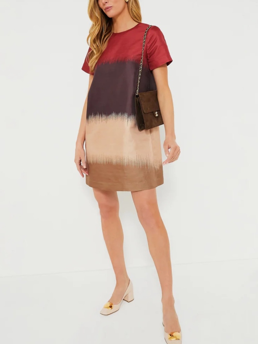 Tuckernuck Sienna Ombre Mini Shift Skirt in Red, Brown & Cream